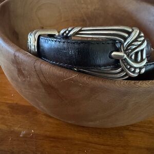 VTG Brighton Black 1/2 inch Leather Belt with Twisted Silver Buckle